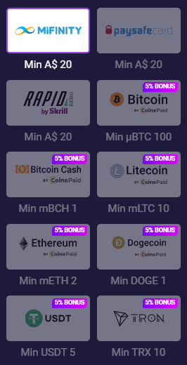 Payments at Spirit Casino Australia